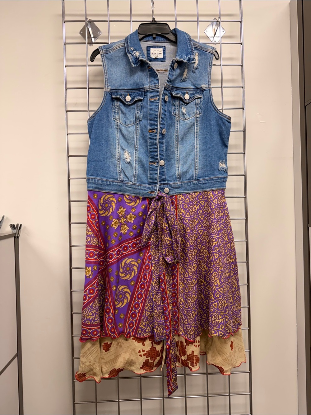 Rustic Raggs  Purple Paisley Tie-Waist Casual Dress with Denim Vest